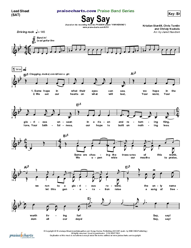 Say Say Lead Sheet (SAT) (Kristian Stanfill / Passion)