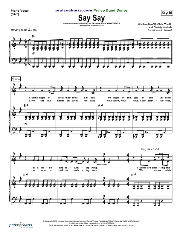 Say Say Piano/Vocal (SAT) (Kristian Stanfill / Passion)