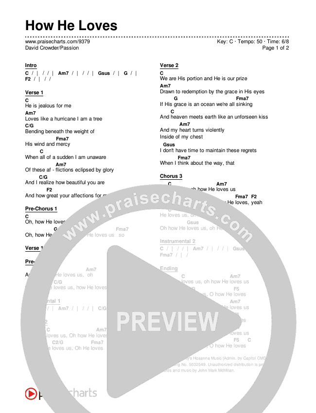 How He Loves Chords & Lyrics (David Crowder / Passion)