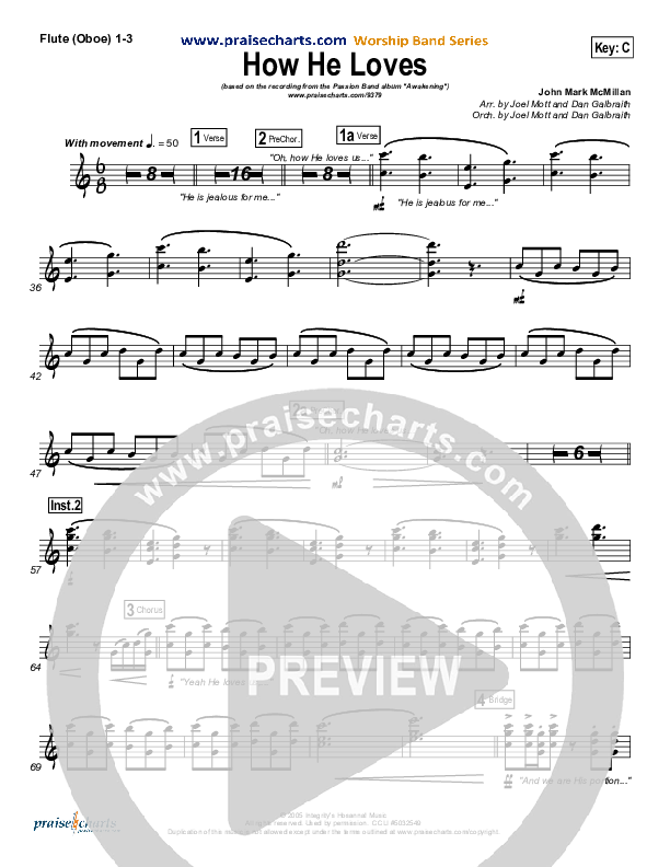 How He Loves Flute/Oboe 1/2/3 (David Crowder / Passion)