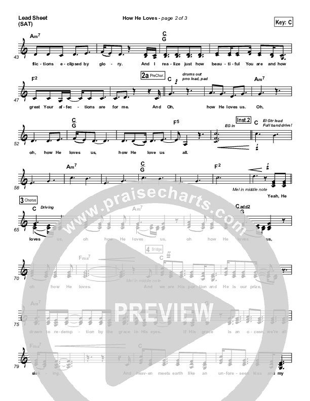 How He Loves Lead Sheet (SAT) (David Crowder / Passion)