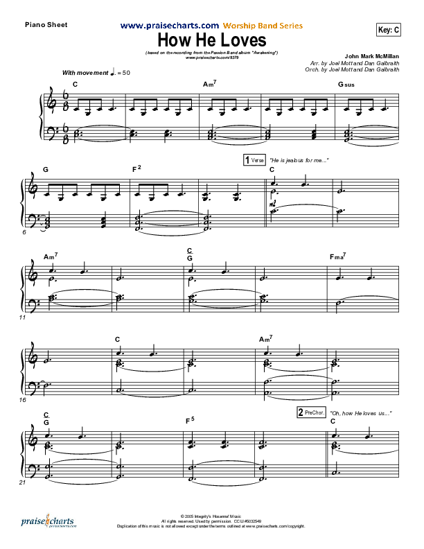 How He Loves Piano Sheet (David Crowder / Passion)