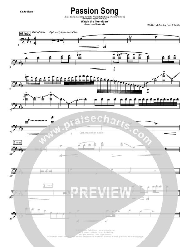 Passion Song (Instrumental) Cello/Bass (Frank Ralls)