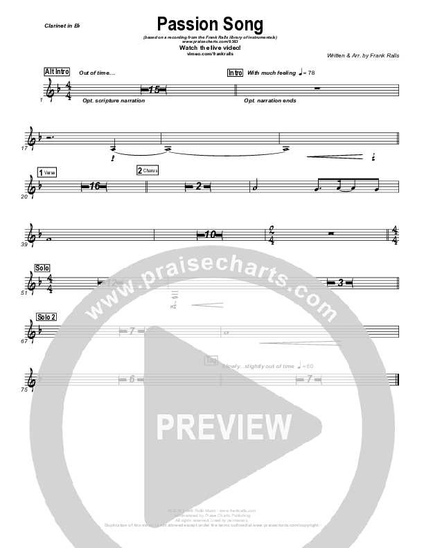 Passion Song (Instrumental) Clarinet (Frank Ralls)