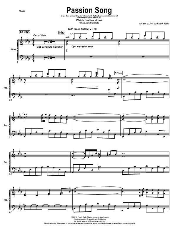 Passion Song (Instrumental) Piano Sheet (Frank Ralls)