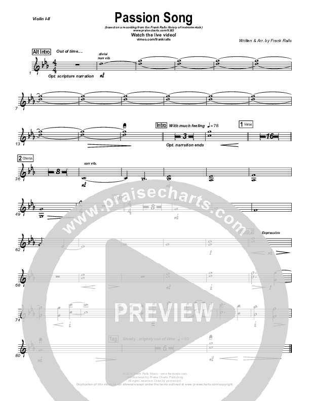 Passion Song (Instrumental) Violin 1/2 (Frank Ralls)