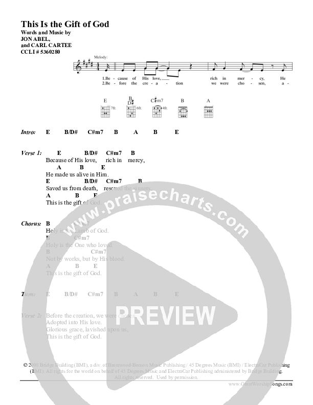 This Is the Gift of God Chord Chart (Carl Cartee)