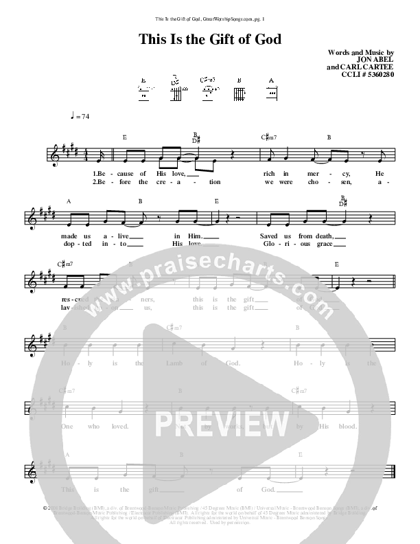 This Is the Gift of God Lead Sheet (Carl Cartee)