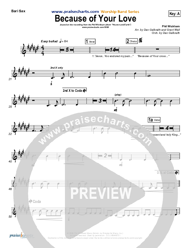 Because Of Your Love Bari Sax (Phil Wickham)