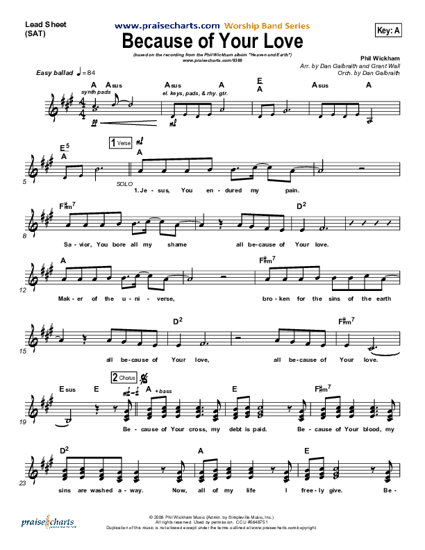 Because Of Your Love Lead Sheet (SAT) (Phil Wickham)