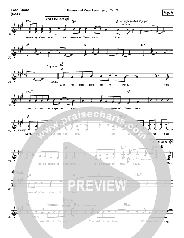 Because Of Your Love Lead Sheet (SAT) (Phil Wickham)