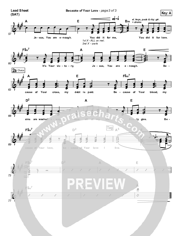 Because Of Your Love Lead Sheet (SAT) (Phil Wickham)
