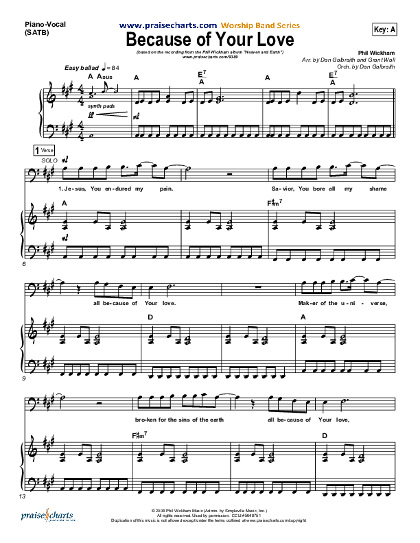 Because Of Your Love Piano/Vocal & Lead (Phil Wickham)