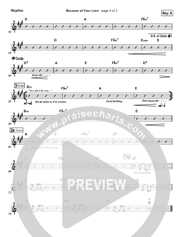 Because Of Your Love Rhythm Chart (Phil Wickham)