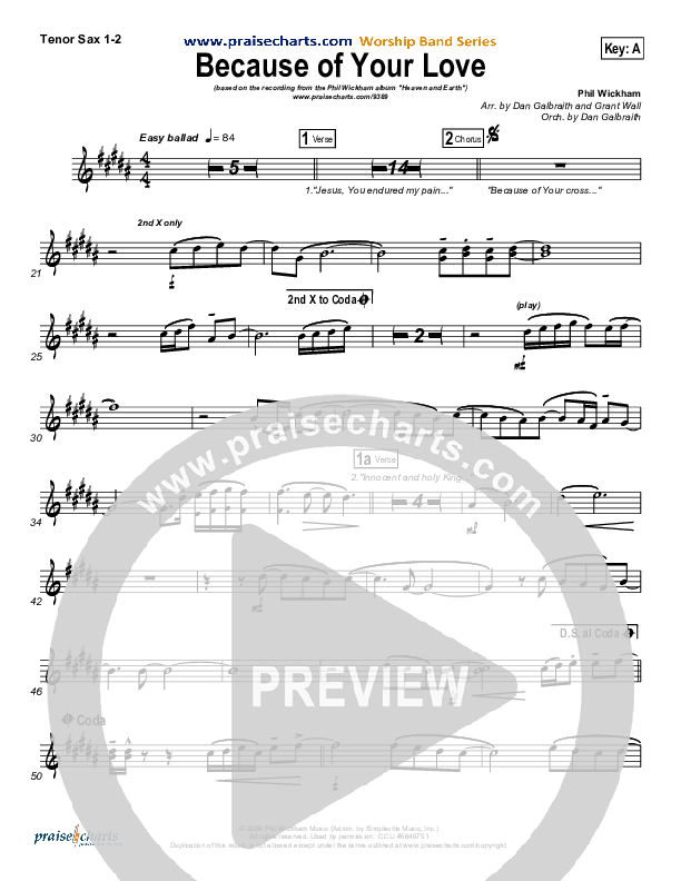 Because Of Your Love Tenor Sax 1/2 (Phil Wickham)