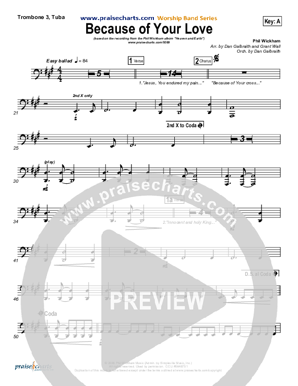 Because Of Your Love Trombone 3/Tuba (Phil Wickham)