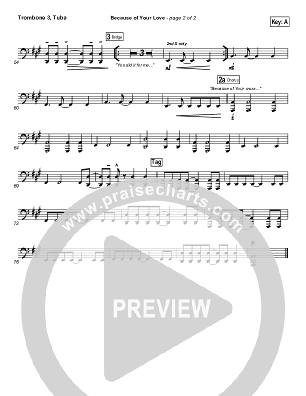 Because Of Your Love Trombone 3/Tuba (Phil Wickham)