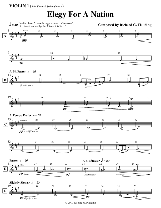 Elegy For A Nation (Instrumental) Violin 1 (Ric Flauding)