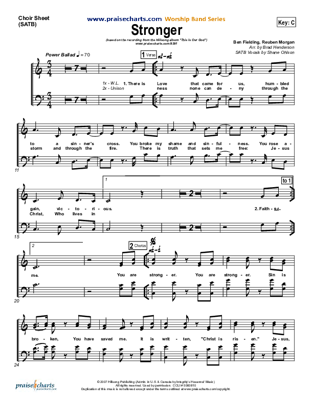 Stronger Vocal Sheet (SATB) (Hillsong Worship)