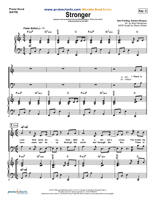 Stronger Piano/Vocal (SATB) (Hillsong Worship)