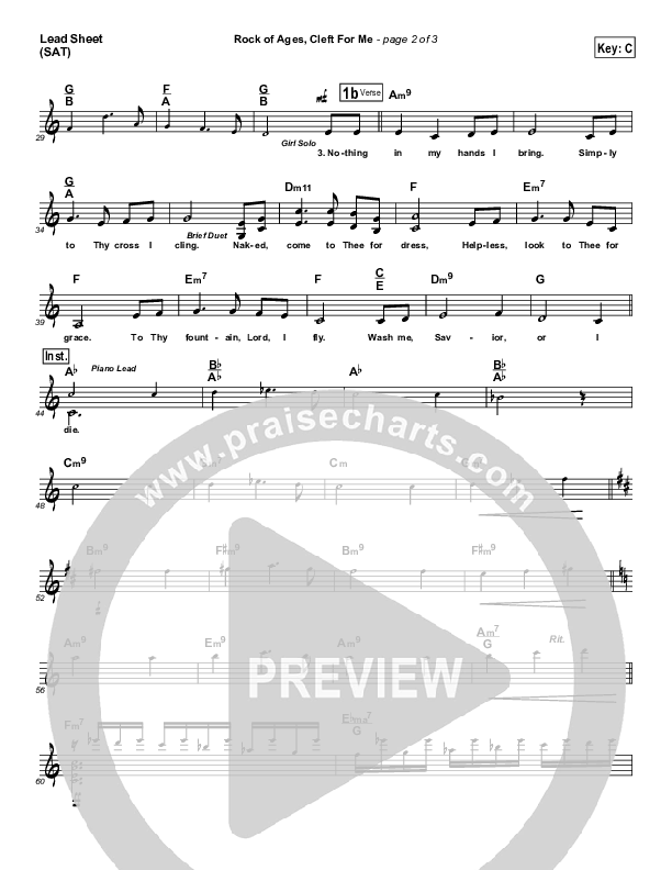 Rock Of Ages Cleft For Me Lead Sheet (Bob Kauflin)