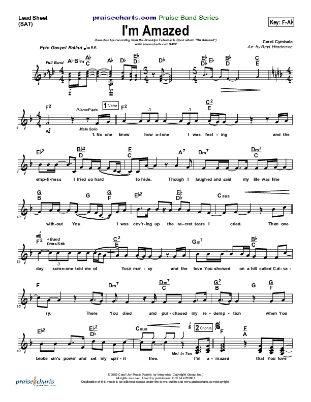 I'm Amazed Lead Sheet (SAT) (Songs of Brooklyn Tabernacle Choir (PraiseCharts Edition))