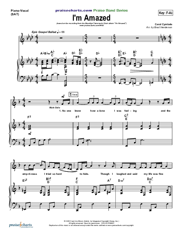 I'm Amazed Piano/Vocal & Lead (The Brooklyn Tabernacle Choir)