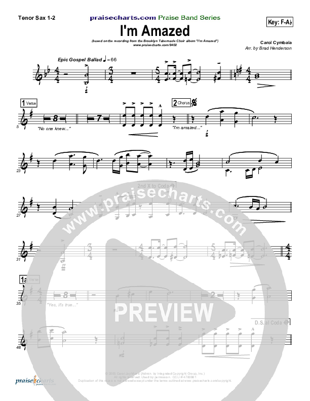 I'm Amazed Tenor Sax 1/2 (Songs of Brooklyn Tabernacle Choir (PraiseCharts Edition))