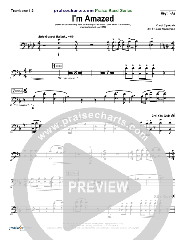 I'm Amazed Trombone 1/2 (Songs of Brooklyn Tabernacle Choir (PraiseCharts Edition))