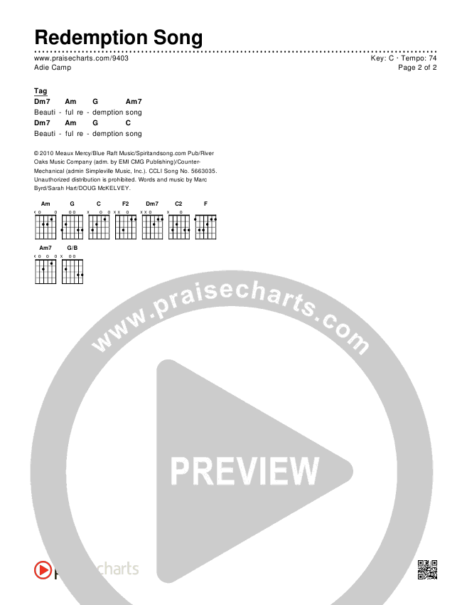 Redemption Song Chords Pdf Adie Camp Praisecharts