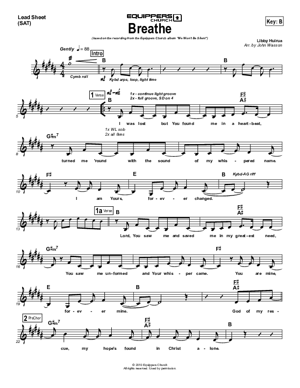 Breathe Lead Sheet (Equippers Church)