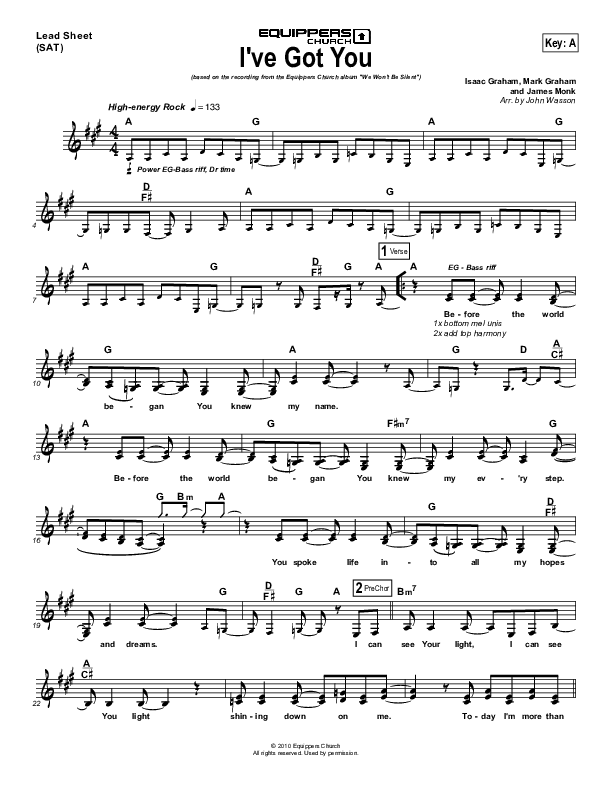 I've Got You Lead Sheet (SAT) (Equippers Church)