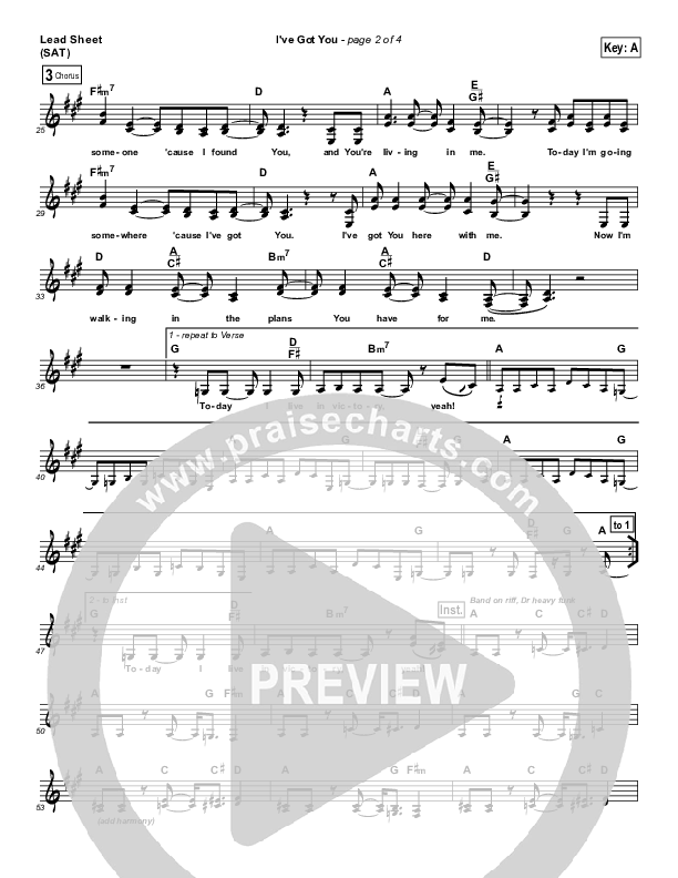 I've Got You Lead Sheet (SAT) (Equippers Church)