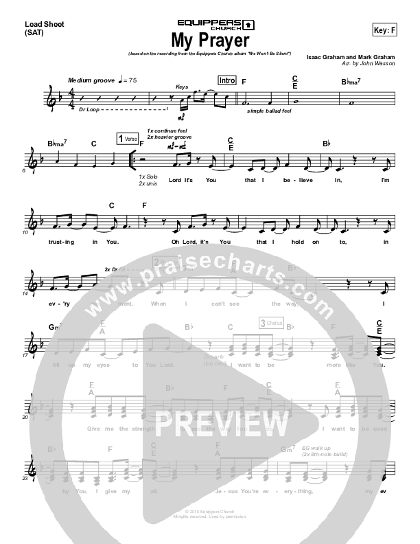 My Prayer Lead Sheet (Equippers Church)