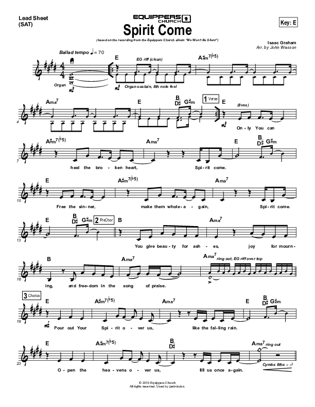 Spirit Come Lead Sheet (Equippers Church)