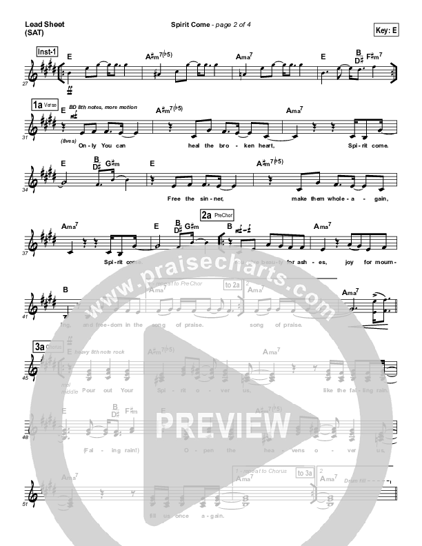 Spirit Come Lead Sheet (Equippers Church)