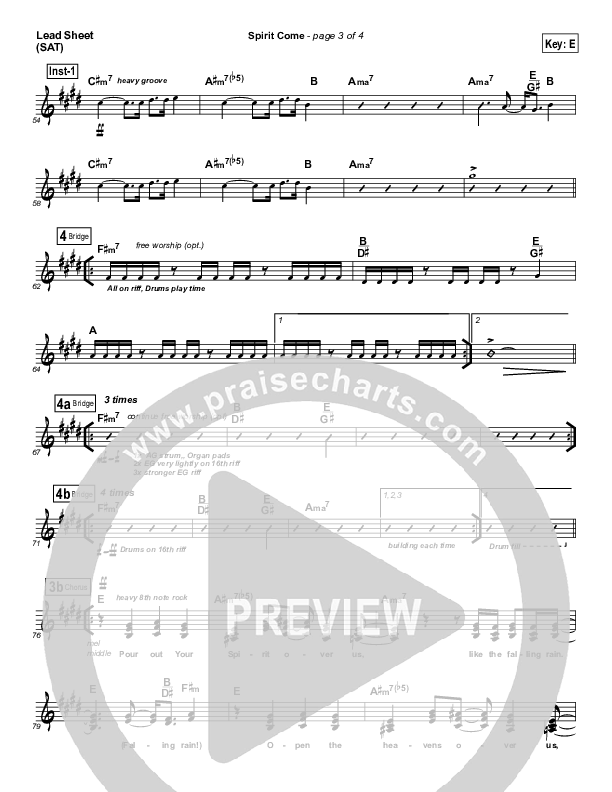 Spirit Come Lead Sheet (Equippers Church)