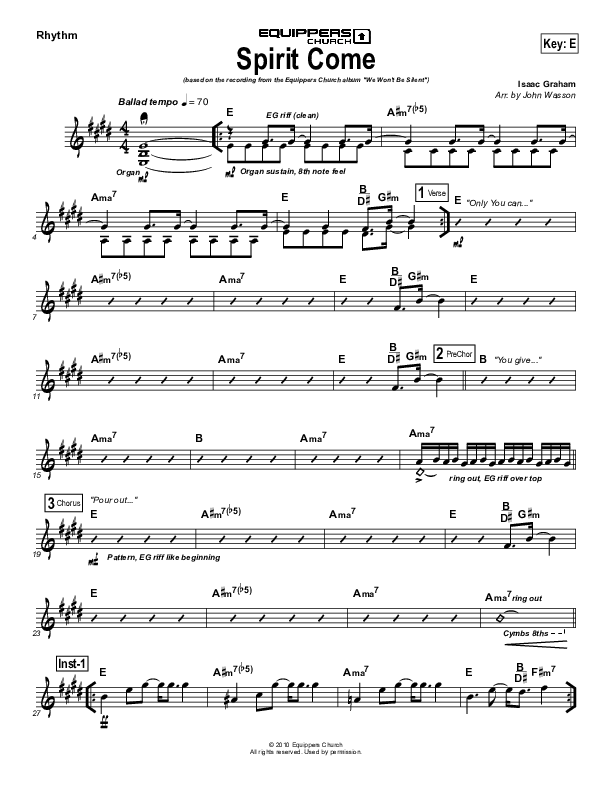 Spirit Come Rhythm Chart (Equippers Church)
