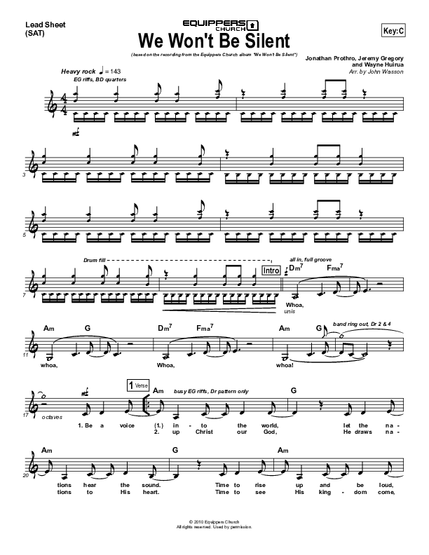 We Won't Be Silent Lead Sheet (Equippers Church)