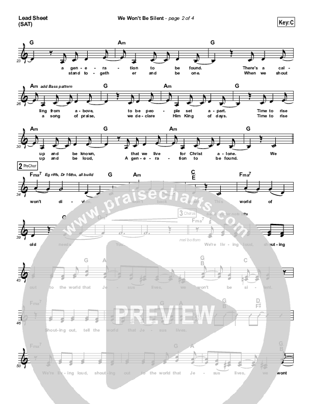 We Won't Be Silent Lead Sheet (Equippers Church)