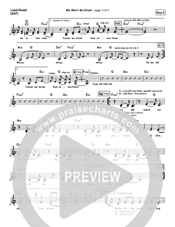 We Won't Be Silent Lead Sheet (Equippers Church)