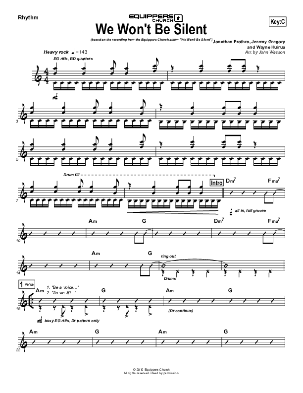 We Won't Be Silent Rhythm Chart (Equippers Church)