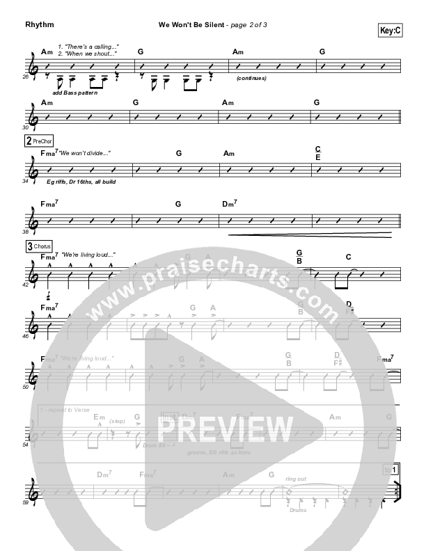 We Won't Be Silent Rhythm Chart (Equippers Church)