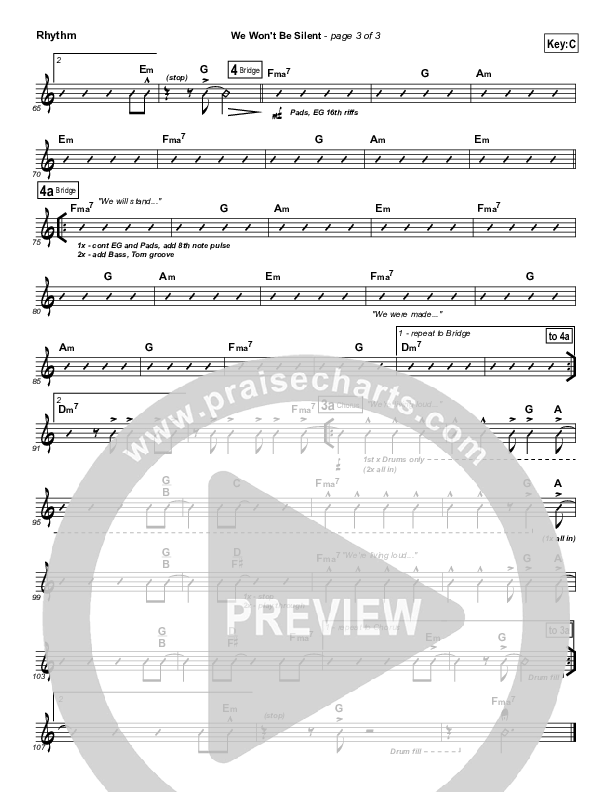 We Won't Be Silent Rhythm Chart (Equippers Church)